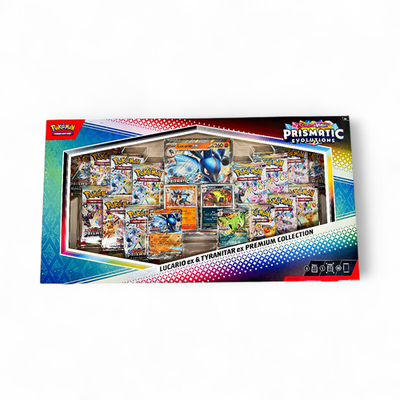 Pokemon - Prismatic Evolutions Lucario EX & Tyranitar EX - Premium Collection Box (ÅPNES LIVE)